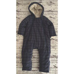 Gap Baby Kids Hoodie Sherpa-Lined One-Piece Blue Heather Bear 0-3